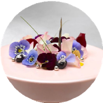 entremets violette décoré de fleurs